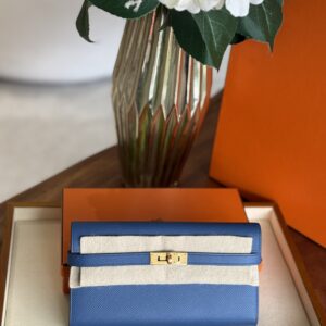 Hermes Kelly Classic long wallet Blue Azure